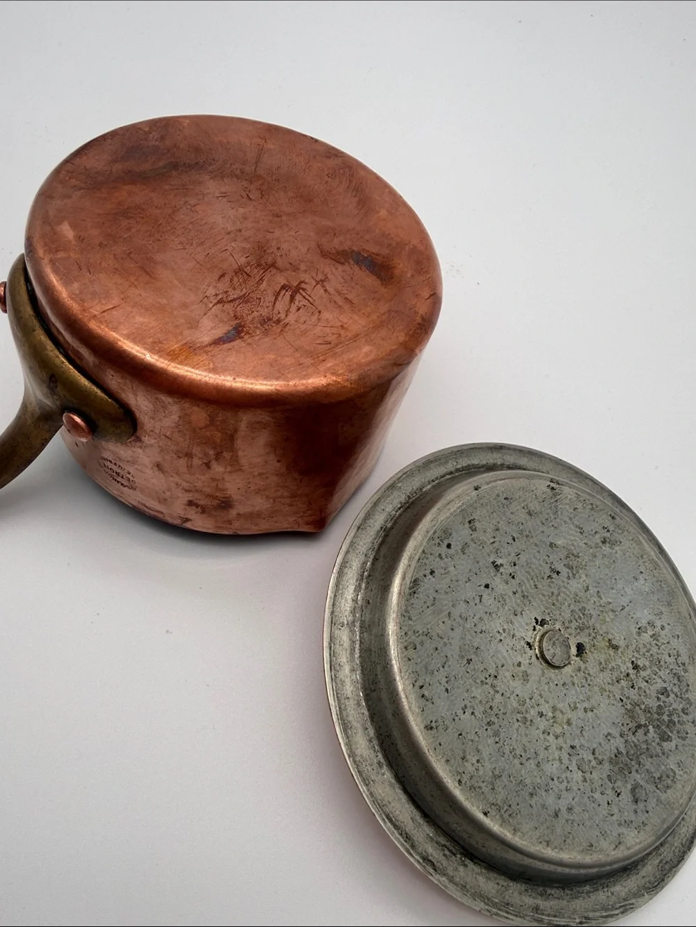 Vintage French Copper Saucepan w Lid Brass Handle Henglamor Detroit